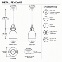 Brightstar-PEN590 BLACK Pendent Light-Product dimensions-Mr Smart Lighting Company.