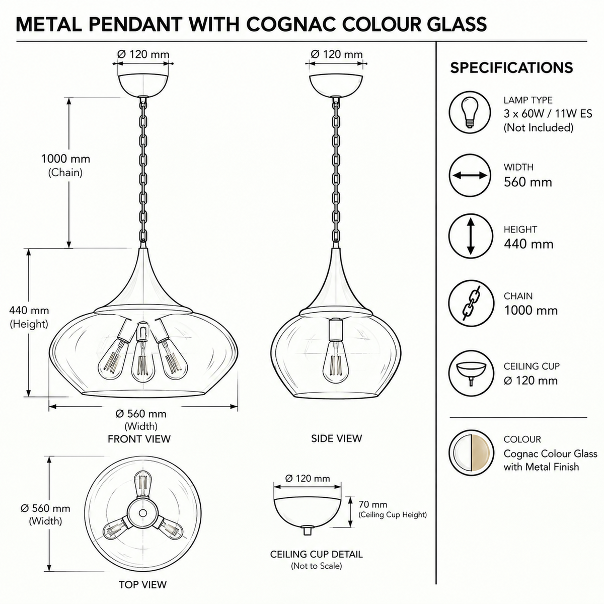 Brightstar-PEN603 COGNAC Pendent Light-product dimension-Mr Smart Lighting Company