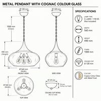 Brightstar-PEN603 COGNAC Pendent Light-product dimension-Mr Smart Lighting Company