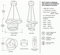 Brightstar-PEN617 WHITE Pendent Light 3CCT-Product Dimensions-Mr Smart Lighting Company.