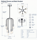 Brightstar-PEN621/6 CHROME/BLACK Pendent Light-Product dimensions-Mr Smart Lighting Company.