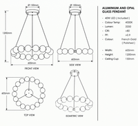 Brightstar-PEN794/12 GOLD Pendent Light-Product dimensions-Mr Smart Lighting Company