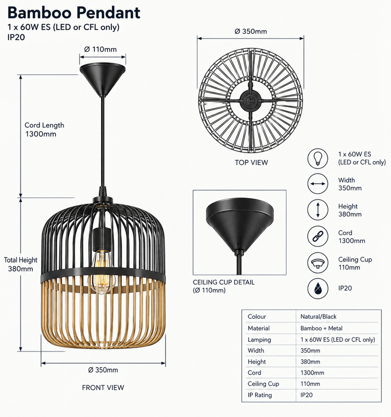Brightstar-PEN809 BAMBOO Pendent Light.