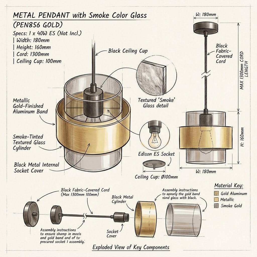 Brightstar-PEN856 GOLD Pendent Light-Mr Smart Lighting Company.
