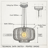 Brightstar-PEN952 SMOKE Pendent Light-Product dimensions-Mr Smart Lighting Company
