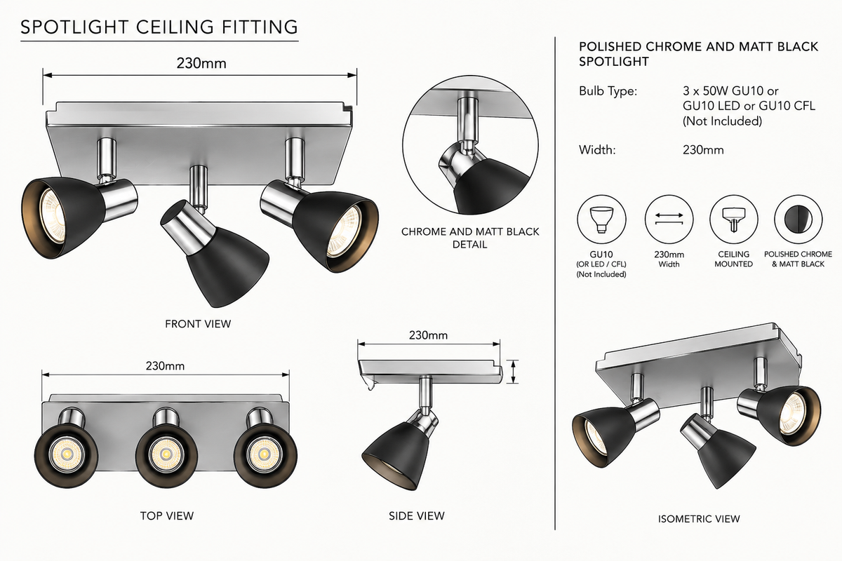 Brightstar-S056/3 BLACK Tracklight-Product dimensions-Mr Smart Lighting Company.