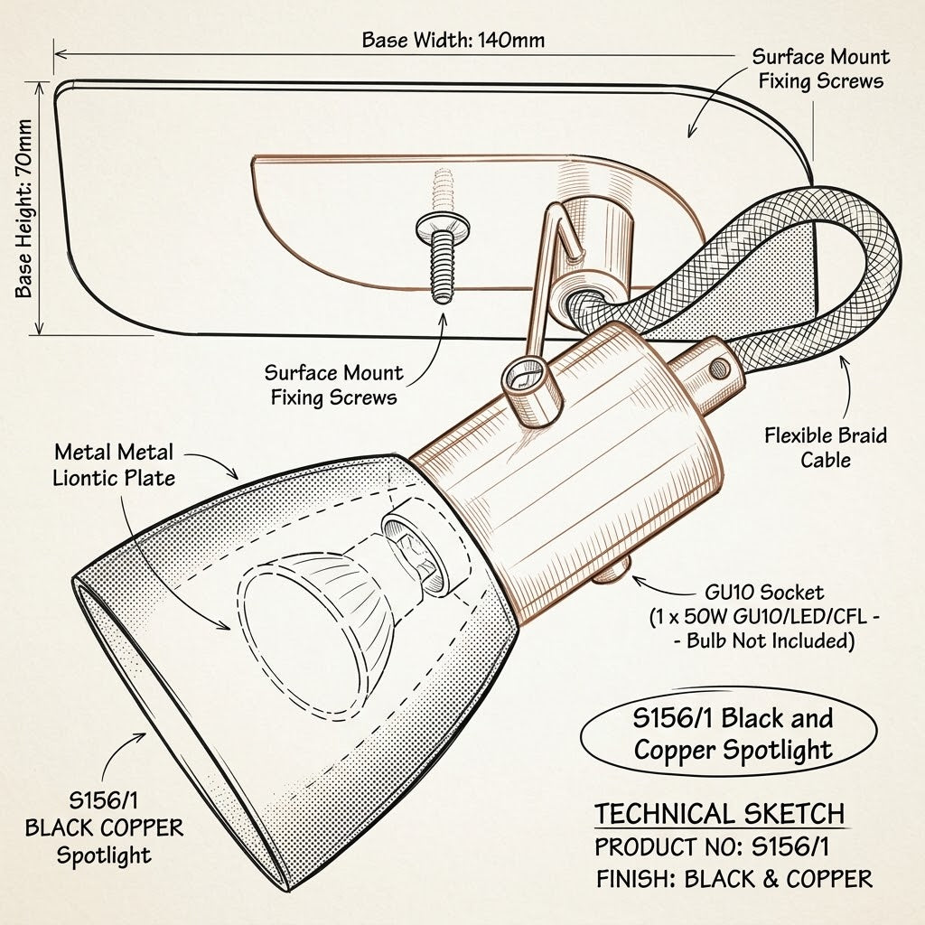 Brightstar-S156/1 BLACK COPPER Spotlight-Product dimensions-Mr Smart Lighting Company