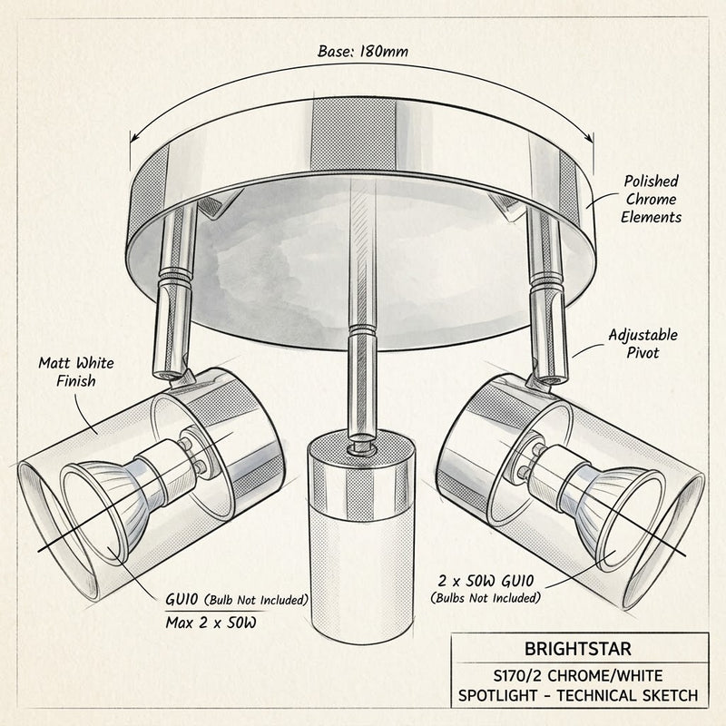 Brightstar-S170/2 CHROME/WHITE Spotlight-Product dimensions-Mr Smart Lighting Company.