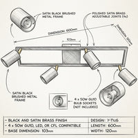 Brightstar-S413/4 BLACK Tracklight-Product dimensions-Mr Smart Lighting Company.