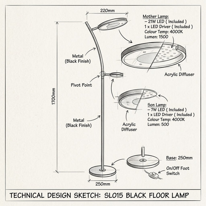 Brightstar-SL015 BLACK Standing Lamp 4000k.
