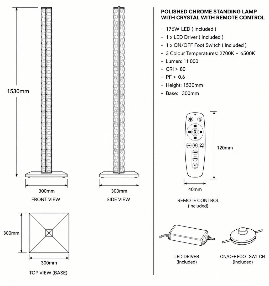 Brightstar-SL095 CRYSTAL Standing Lamp with remote controller 3CCT