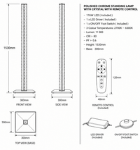 Brightstar-SL095 CRYSTAL Standing Lamp with remote controller 3CCT-product dimensions-Mr Smart Lighting Company