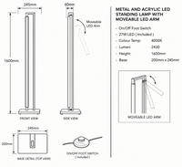 Brightstar-SL421 BLACK Standing Lamp-4000K-Product diagram-Mr Smart Lighting Company.