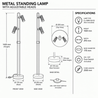 Brightstar-SL440 BK/GD Standing Lamp-Product Dimensions-Mr Smart Lighting Company