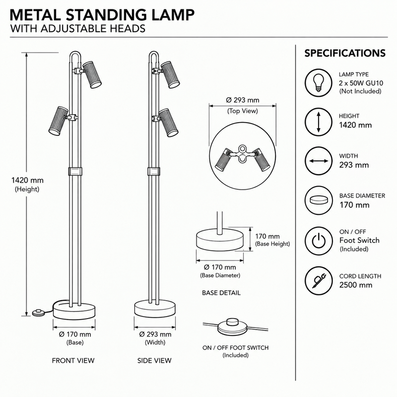 Brightstar-SL440 BK/GD Standing Lamp-Product Dimensions-Mr Smart Lighting Company