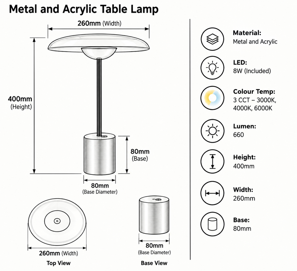 Brightstar-TL103 GOLD 3CCT Table Lamp-Product dimensions-Mr Smart Lighting Company.