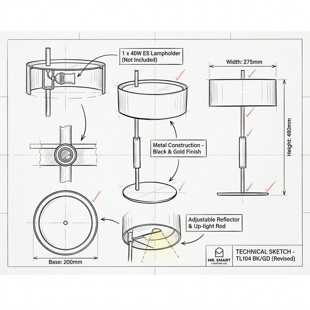 Brightstar-TL104 BK/GD Table Lamp-Modern Dining table lamp-Mr Smart Lighting Company