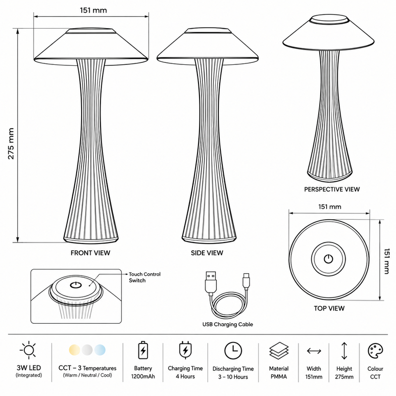 Brightstar-TL657 GREY Table Lamp 3CCT.