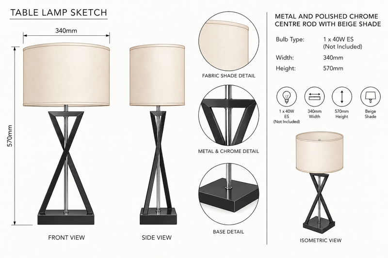 Brightstar-TL695 BLACK Table Lamp.