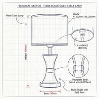 Brightstar-TL698 BLACK/GOLD Table Lamp-drawing-Mr Smart Lighting Company