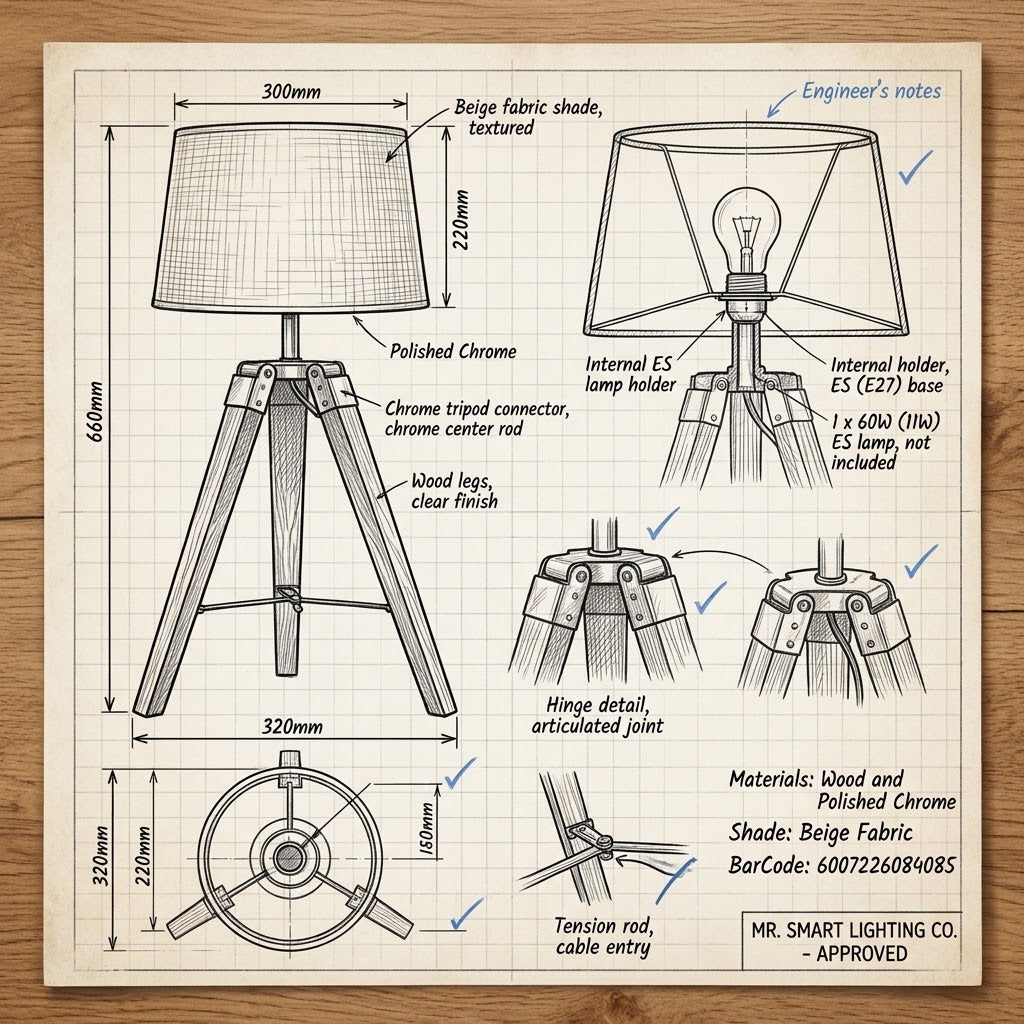 Brightstar-TL700 BEIGE Table Lamp-Product dimensions-Mr Smart Lighting Company