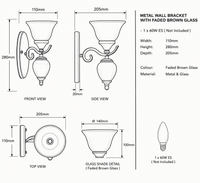 Brightstar-WB108/1 RUST Wall Lamp-Product Dimensions-Mr Smart Lighting Company