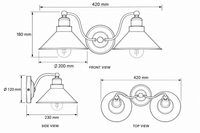 Brightstar-WB397/2 Antique Wall Lamp-Dimensions-Mr Smart Lighting Company.
