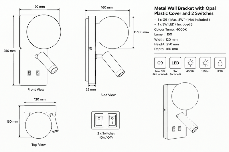 Brightstar-WB400/2 BLACK-4000K-Wall Lamp-Mr Smart Lighting Company