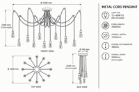 Brightstar- Metal Cord PEN453/12 Black-Pendent Light-Product dimensions-Mr Smart Lighting Company.