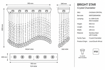 Brightstar CH236/6 CRYSTAL Stainless Steel with Crystals