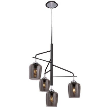 Brightstar CH246/4 BLACK Polished Chrome Chandelier with Metal and Smoke Color Glass-Mr Smart Lighting Company.