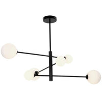 Brightstar CH393/6 BLACK Metal and Opal Glass Chandelier Black-Mr Smart Lighting Company.