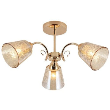 Brightstar CH492/3 GOLD Metal Chandelier with Amber Patterned Glass Gold-Mr Smart Lighting Company.