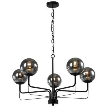 Brightstar CH703/5 BLACK Metal Chandelier with Smokey Glass E14 Black-Mr Smart Lighting Company.