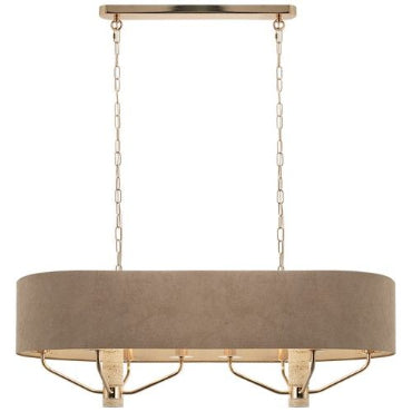Brightstar CH706 BROWN Metal Chandelier 8 x E14 with Beige Fabric Shade Champagne Gold-Mr Smart Lighting Company.