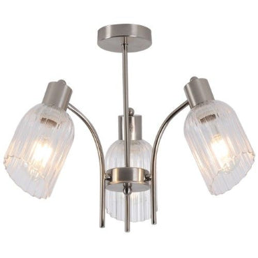 Brightstar CH710/3 SATIN Satin Chrome Chandelier with Clear Fluted Glass 3X60W Es-Mr Smart Lighting Company.
