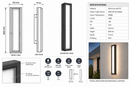 Brightstar L640 BLACK LED Wall Light IP54 3000K-Modern drawing-Mr Smart Lighting Company