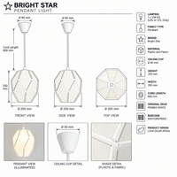 Brightstar PEN803 WHITE Plastic and Fabric Pendant White-Product dimensions-Mr Smart lighting Company