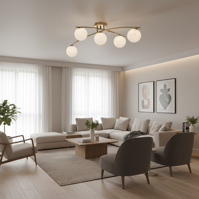 CEILING LIGHT-CF608/5 SATIN BRASS