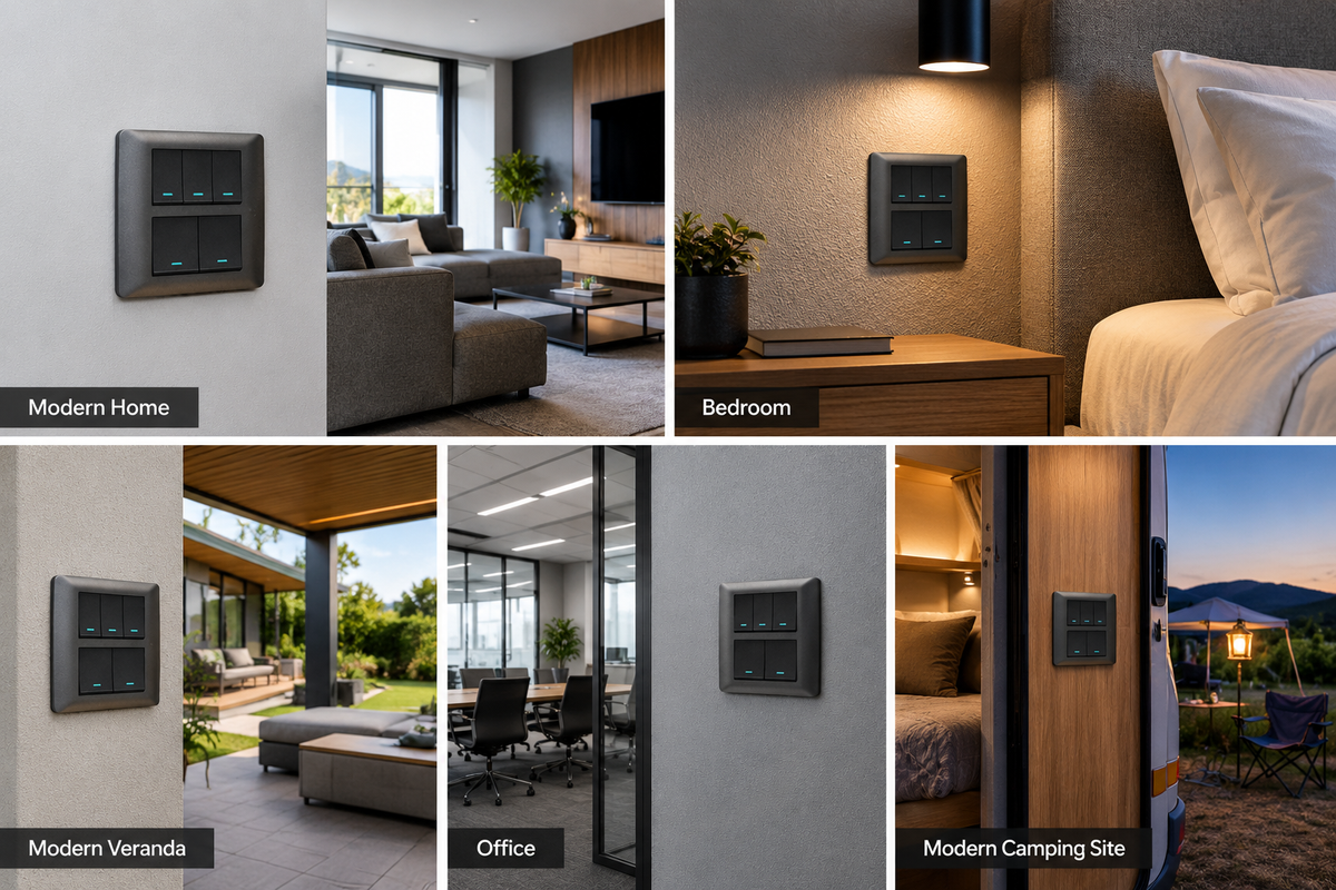5 Lever 1 Way Switch - Black.