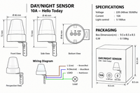 Day/night Sensor 10A-Product dimensions-Mr Smart Lighting Company