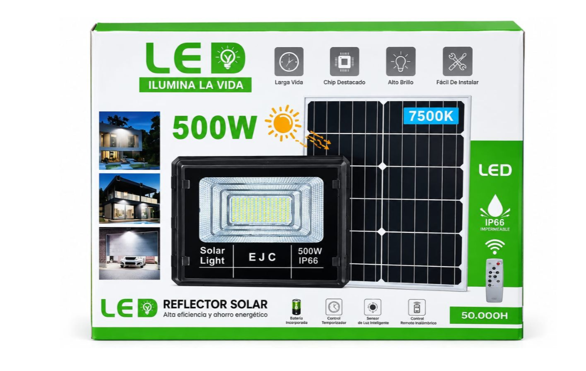 EJC 500W Solar LED Floodlight IP66-6500K-Mr Smart Lighting Company..