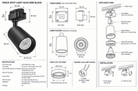Eurolux-PR607B Track Spot Light GU10 50w Black-Product Dimensions-Mr Smart Lighting Company.