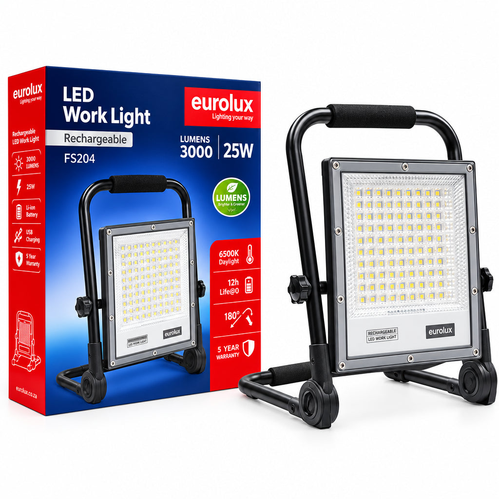 Eurolux-Rechargeable 25W Portable Work-light FS204-IP66-6500K-(2 Years Warranty).