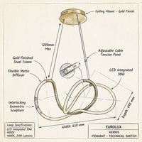 Eurolux Aeris Pendant Gold LED 30w IP20 4000K-P1375-Product Dimensions-Mr Smart Lighting Company.