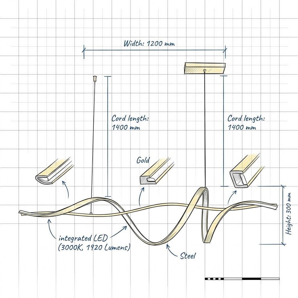 Eurolux Drift Pendant Gold LED 32w 3000K-P1364-Product dimensions-Mr Smart Lighting Company