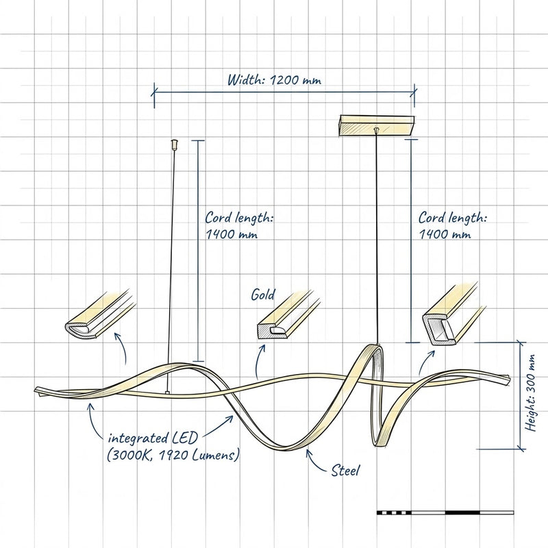 Eurolux Drift Pendant Gold LED 32w 3000K-P1364-Product dimensions-Mr Smart Lighting Company