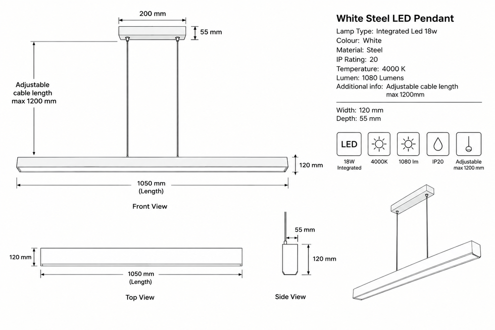 Eurolux Ona Pendant White Ash Wood LED 18w-IP20-4000K-P1376.