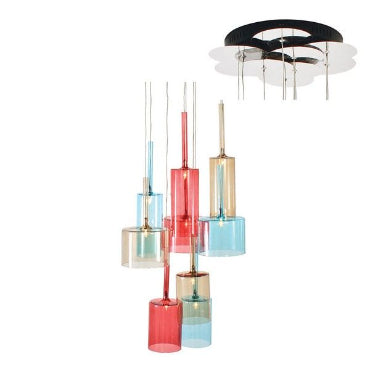 Eurolux P429MC Fire and Ice Pendant 9LT Clear/Blue/Amber/Red Glass Chrome/Multi-Coloured-Mr Smart Lighting Company.