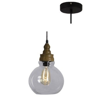 Eurolux P589 Pendant Metal And Glass Black/Brown Wood-Mr Smart Lighting Company.